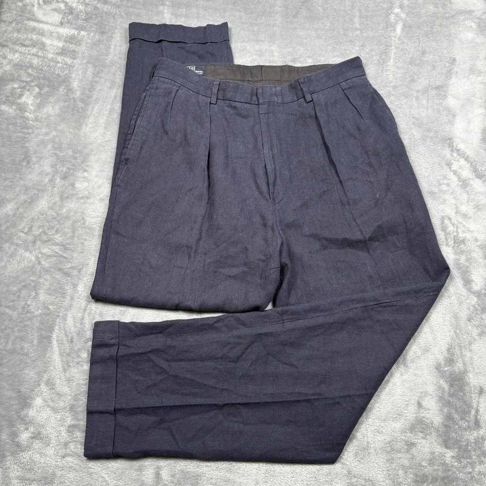Vintage Polo Ralph Lauren Pleated Linen Chinos Trousers Made In USA 34x30